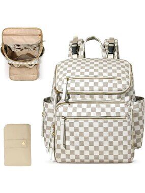 Stylish Checkered Diaper Bag Backpack | Large Capacity, 17 Organizing Pouches